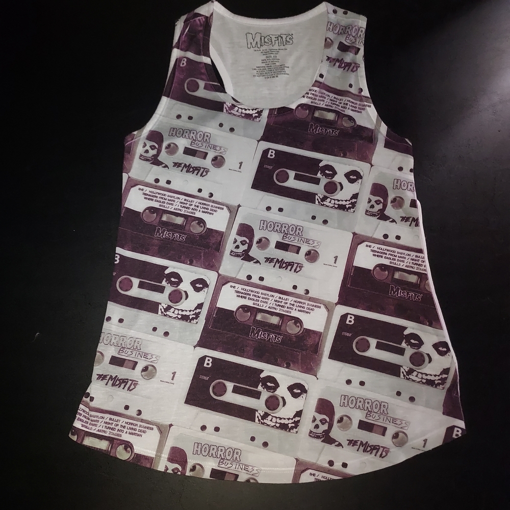Cassette Print Women's Tank Top - Purple and White